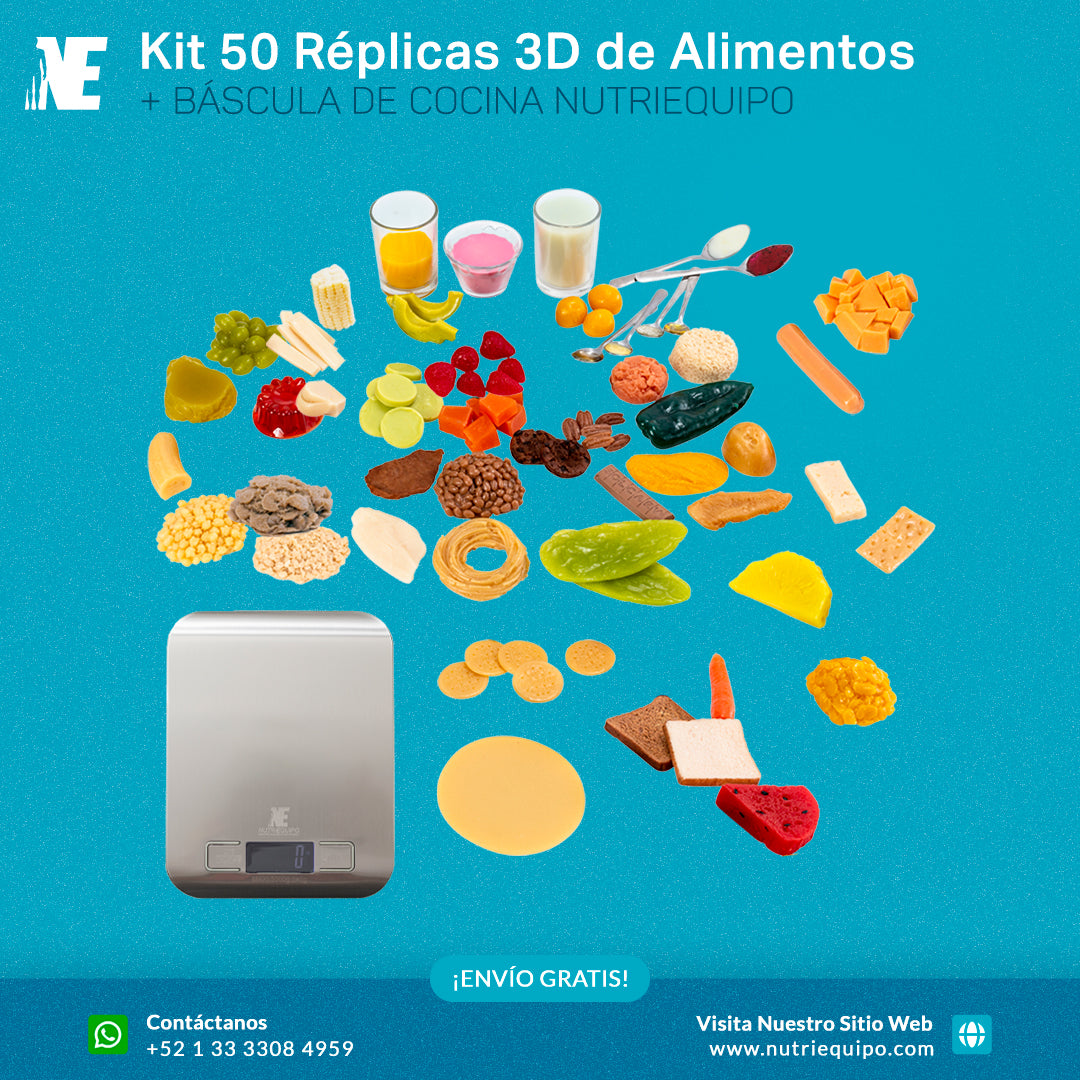 Kit SMAE Nutriequipo: 50 Réplicas 3D de Alimentos + Báscula de cocina