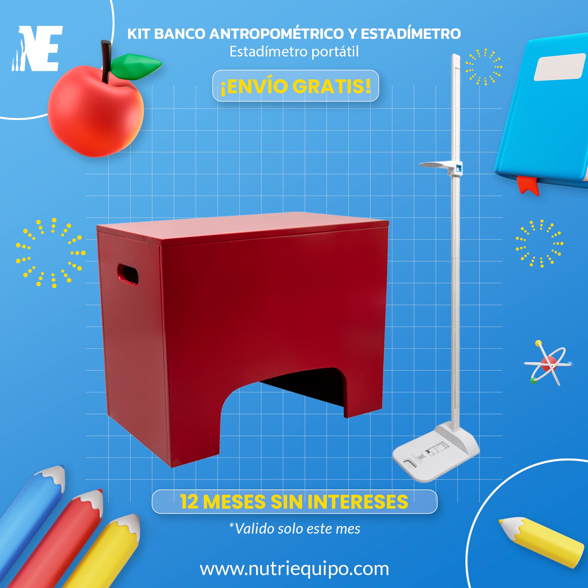 Kit Banco Antropométrico + Estadímetro Portátil Armable Nutriequipo ⚖️📏