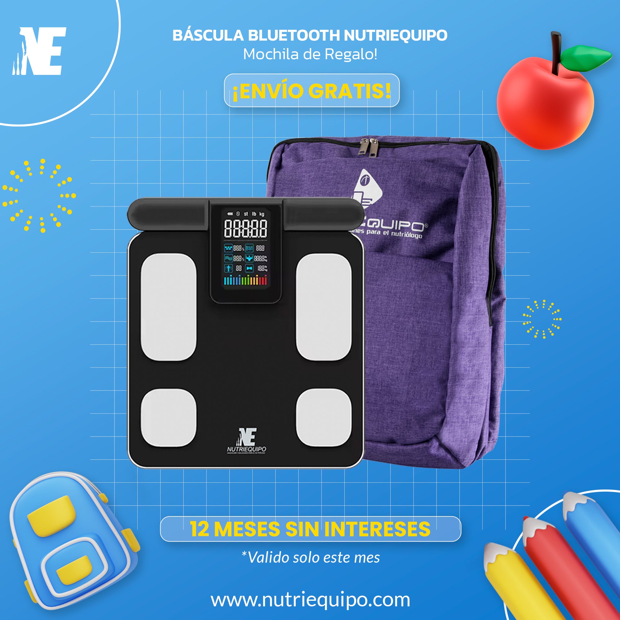 Kit Báscula Inteligente Premium + Mochila Nutriequipo ⚖️🎒